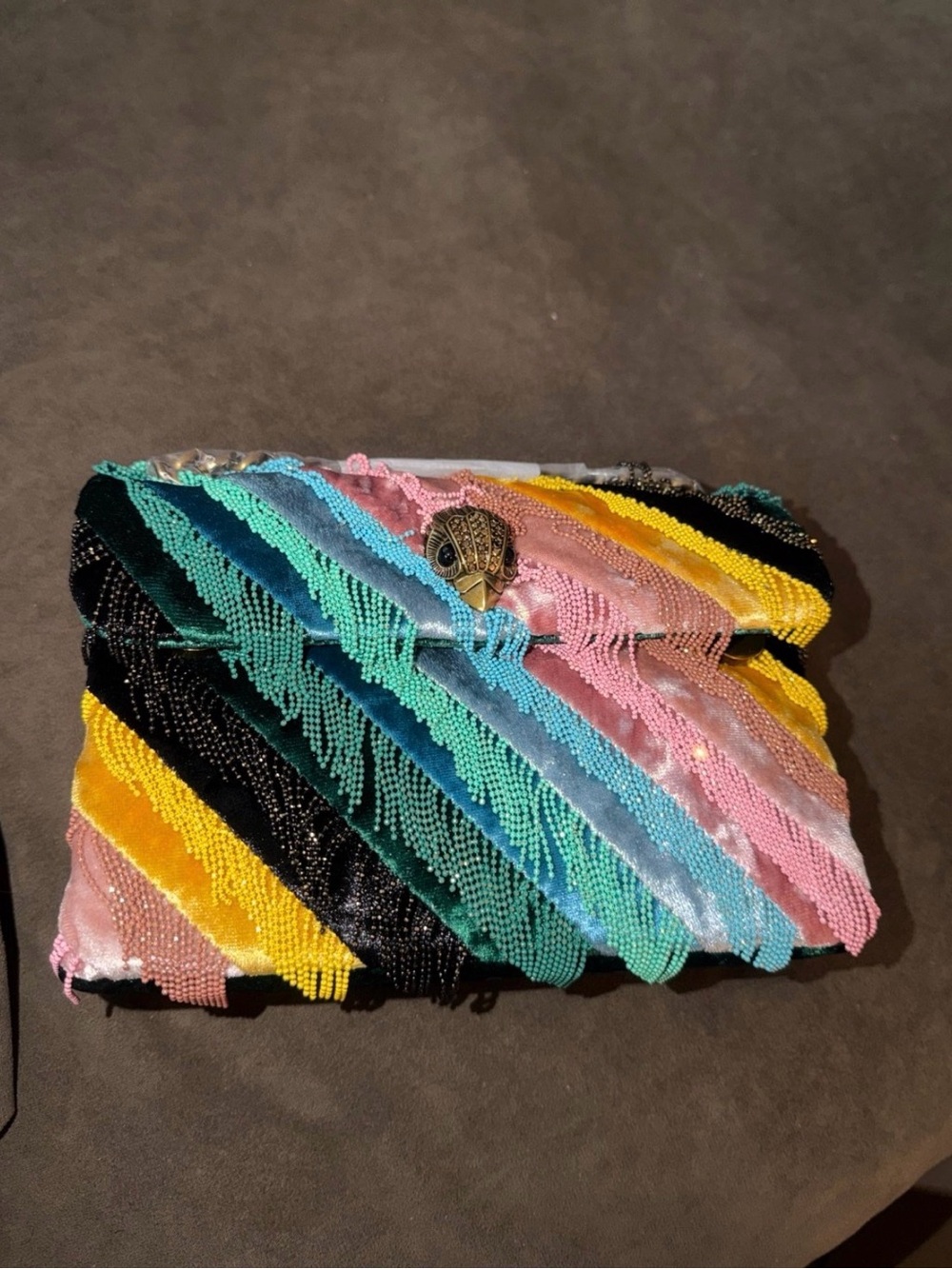 Kurt Geiger Multicolor Beaded Diagonal Stripe Clutch
